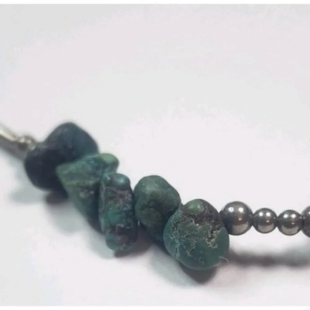 Vintage Native American Indian Liquid silver w/10 turquoise stones‎ necklace 17